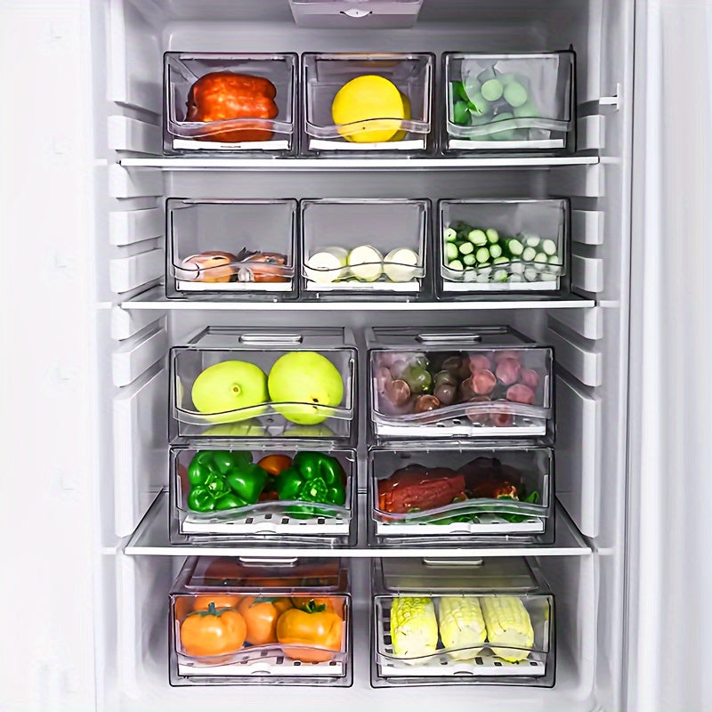 Stackable Refrigerator Organizer – Transparent PET Storage Drawer for Fruits, Vegetables, Meats, and Eggs