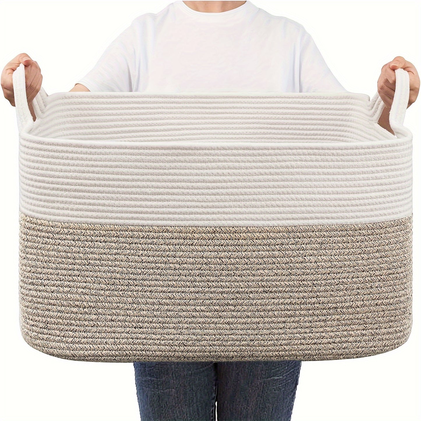 Large Woven Rope Storage Basket – 55L Laundry Hamper, Toy Bin & Home Organizer with Handles