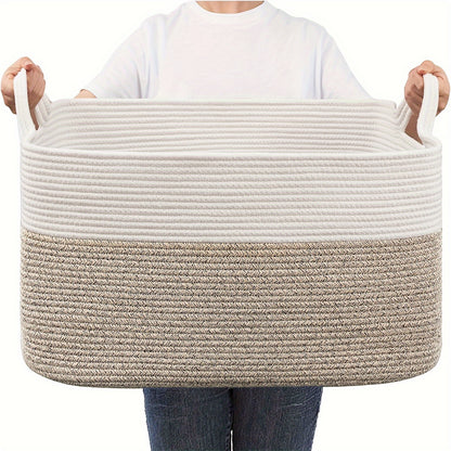 Large Woven Rope Storage Basket – 55L Laundry Hamper, Toy Bin & Home Organizer with Handles