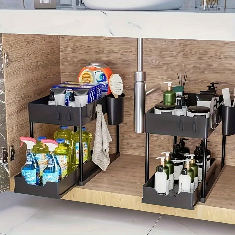 2-Tier Pull-Out Under-Sink Organizer – Space-Saving Kitchen & Bathroom Storage Rack
