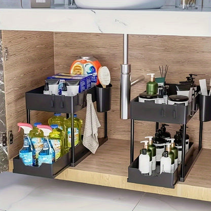 2-Tier Pull-Out Under-Sink Organizer – Space-Saving Kitchen & Bathroom Storage Rack