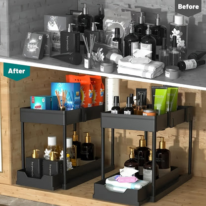 2-Tier Pull-Out Under-Sink Organizer – Space-Saving Kitchen & Bathroom Storage Rack