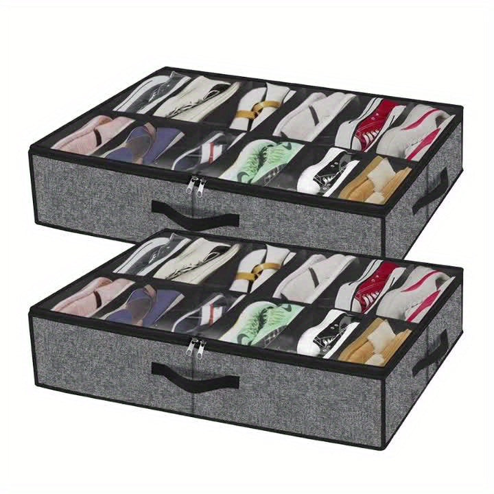 2x Foldable Under Bed Shoe Storage Organizer, Dustproof & Space-Saving Shoe Storage