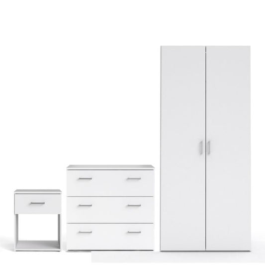 Space Package - Bedside 1 Drawer + Chest of 3 Drawers + Wardrobe with 2 Doors in White