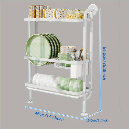 3-Tier Slim line Kitchen Dish Rack with Drip Tray – Multifunctional Storage Organizer