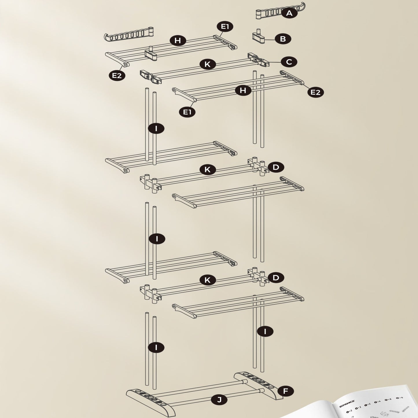 Large Clothes Airer, Foldable Clothes Drying Rack Laundry 4-Tier, Moveable Clothes Horse