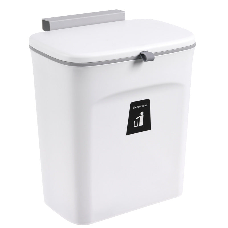 Under Cabinet Door Hanging Trash Can with Lid – No Drill Kitchen Waste Bin, Space-Saving Cabinet Organizer for Food Scraps & Utensils