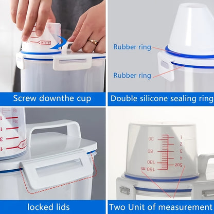 1.5kg/2kg Food Storage Container with Measuring Cup – Moisture-Proof Plastic Jar