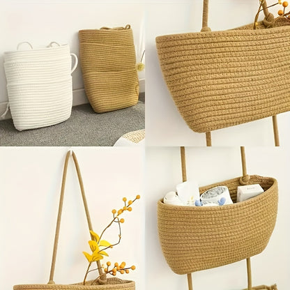 1pc 2/3-Tier Rope Woven Hanging Basket – Detachable Decorative Organizer for Living Room, Bathroom & Bedroom