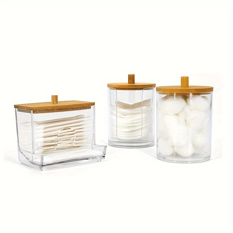 Clear Acrylic Makeup Organizer – 1/2/3pcs Cosmetic Storage Box with Swab Holder & Makeup Pads Jar for Home Organization