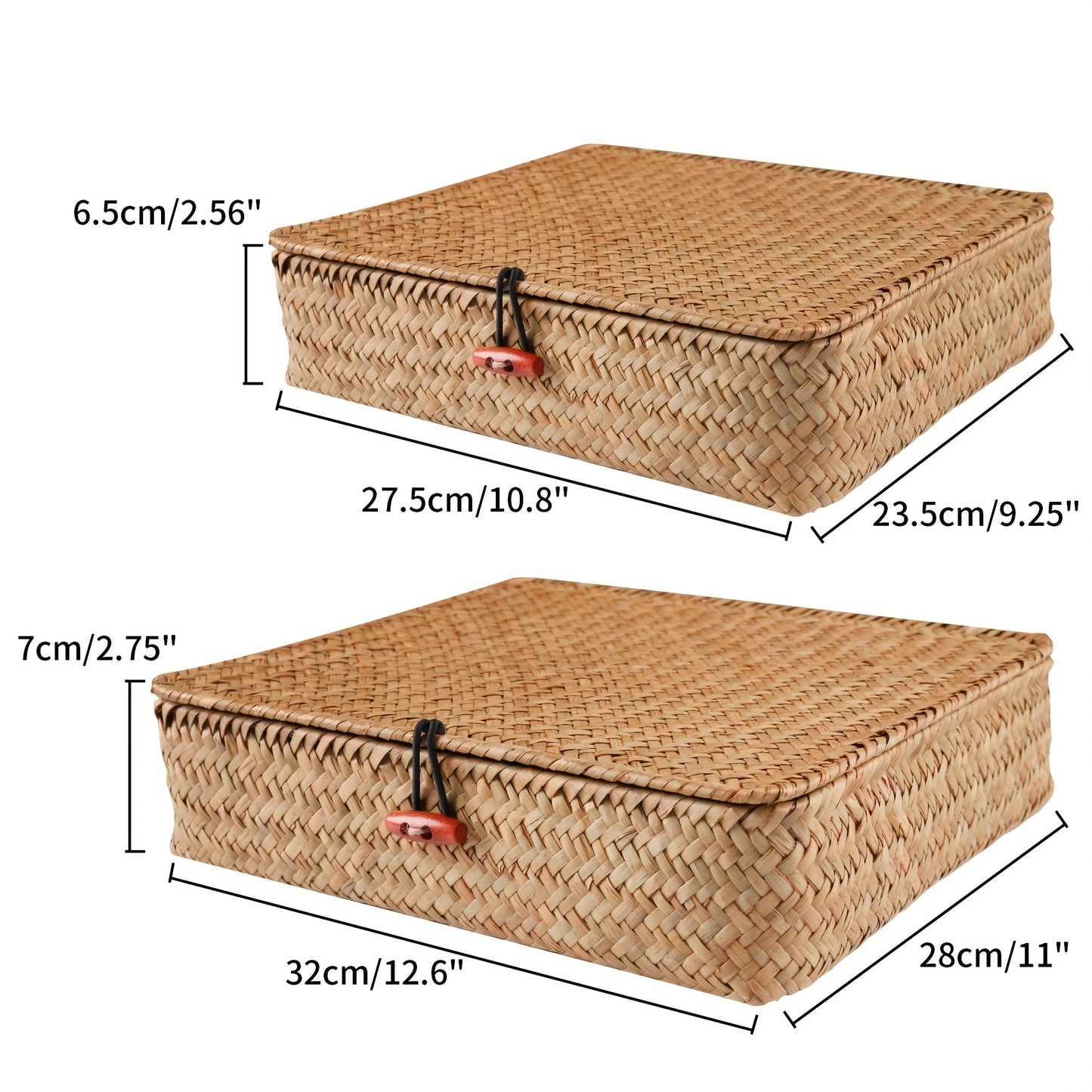 2pcs Boho Seagrass Wicker Storage Bins with Lids – Natural Multipurpose Organizer Boxes for Shelf & Home Storage