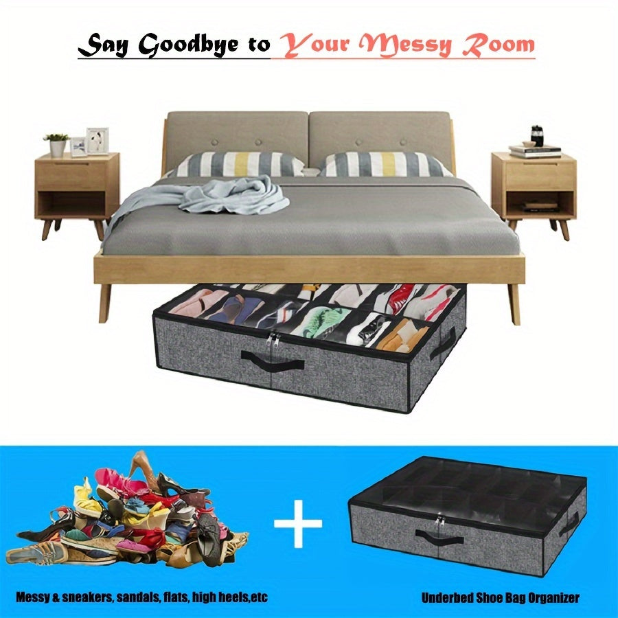 2x Foldable Under Bed Shoe Storage Organizer, Dustproof & Space-Saving Shoe Storage