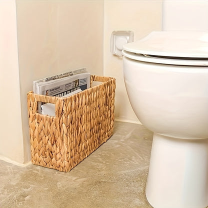 Hand-Woven Rattan Magazine Holder – Natural Water Hyacinth Wicker Basket for Magazines, Books, Mail, and Home Storage