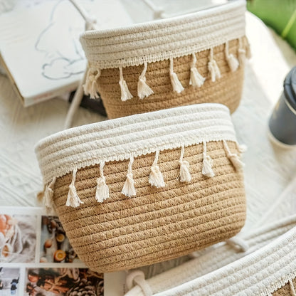 Boho Chic 3-Tier Tassel Hanging Storage Basket – Wall Organizer