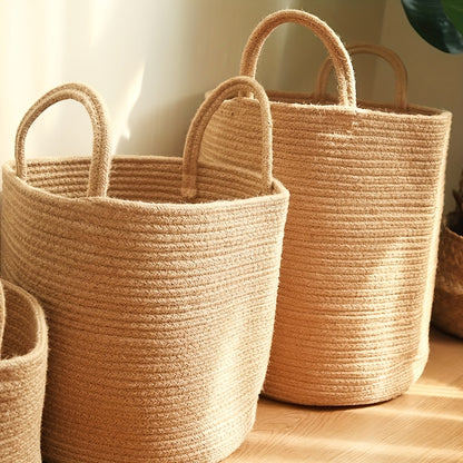 3pcs Jute Laundry Basket Set – Woven Hamper for Dirty Clothes, Towels, and Blankets – Bathroom, Bedroom, and Living Room Storage