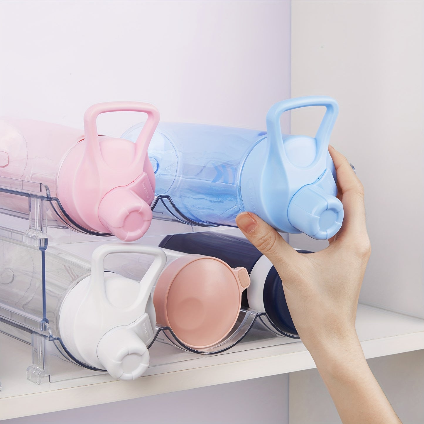 2/3/4-Piece Stackable Water Bottle Organizer – Plastic Fridge and Pantry Storage Rack for Bottles, Wine, and Travel Mugs