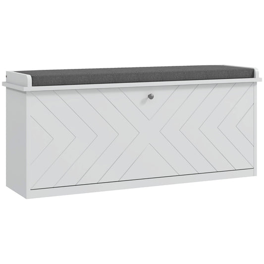 10-Shoe Storage Bench, with Padded Top Seat- White/Grey