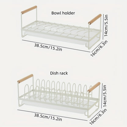 Space-Saving Dish Storage Rack with Chopsticks & Bowl Holder – Compact Kitchen Dish Drain Rack with Drain Board