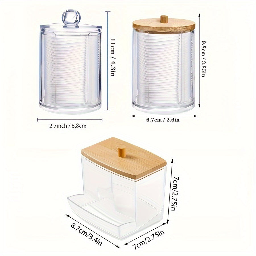 Clear Acrylic Makeup Organizer – 1/2/3pcs Cosmetic Storage Box with Swab Holder & Makeup Pads Jar for Home Organization