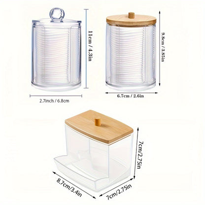 Clear Acrylic Makeup Organizer – 1/2/3pcs Cosmetic Storage Box with Swab Holder & Makeup Pads Jar for Home Organization