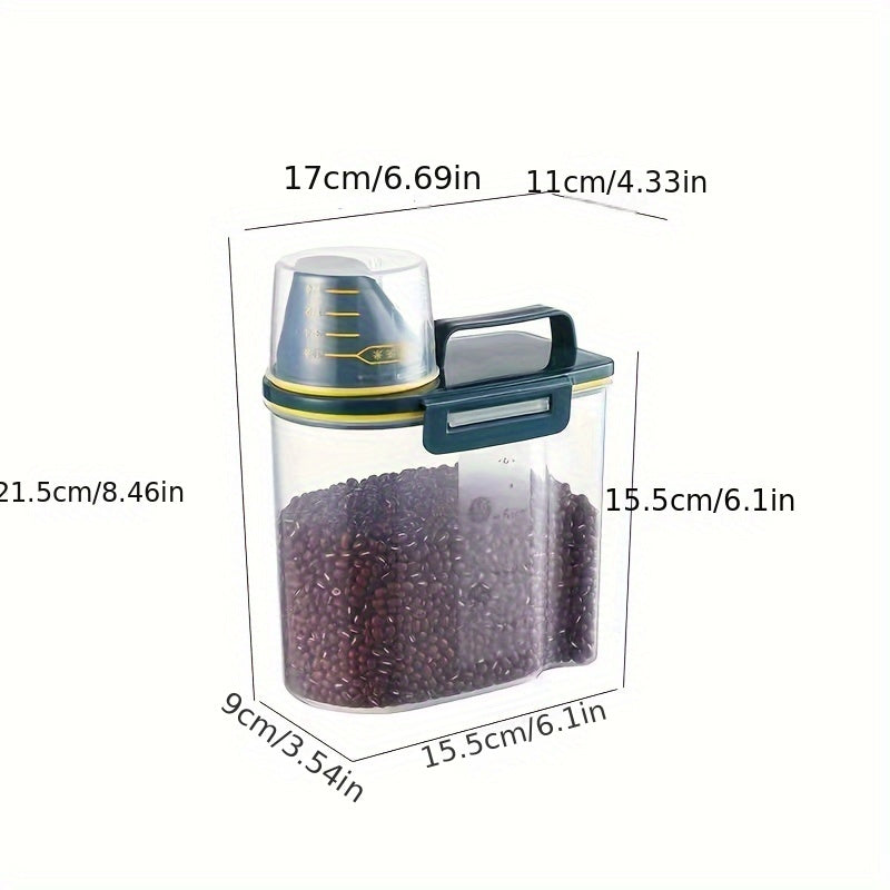 1.5kg/2kg Food Storage Container with Measuring Cup – Moisture-Proof Plastic Jar