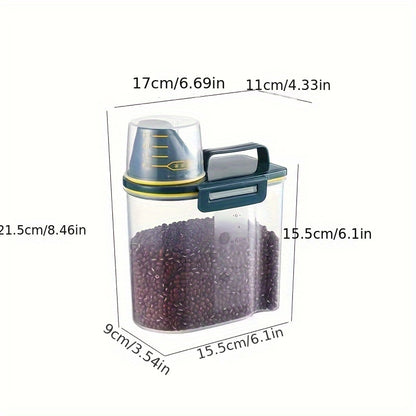 1.5kg/2kg Food Storage Container with Measuring Cup – Moisture-Proof Plastic Jar