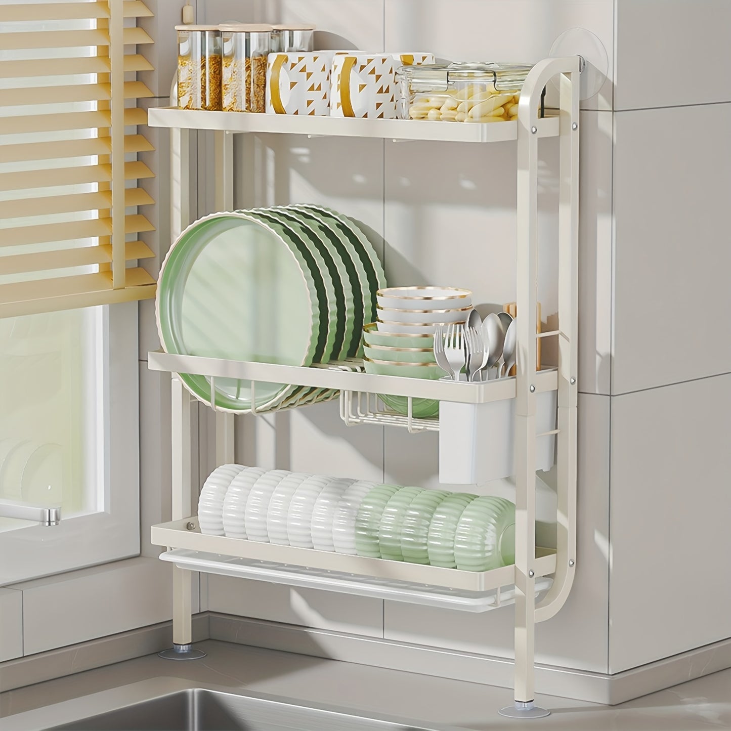 3-Tier Slim line Kitchen Dish Rack with Drip Tray – Multifunctional Storage Organizer