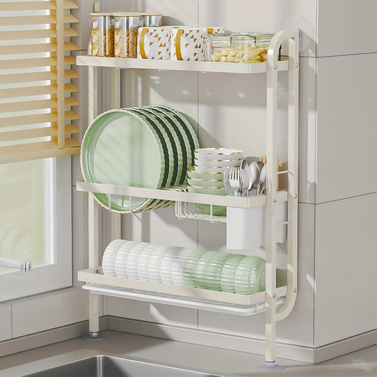 3-Tier Slim line Kitchen Dish Rack with Drip Tray – Multifunctional Storage Organizer