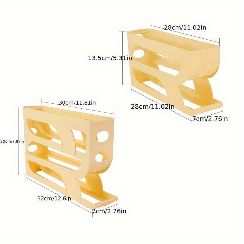 3-Tier Sliding Egg Holder – Clear Plastic, Space-Saving Refrigerator Storage Rack with Automatic Rolling Feature