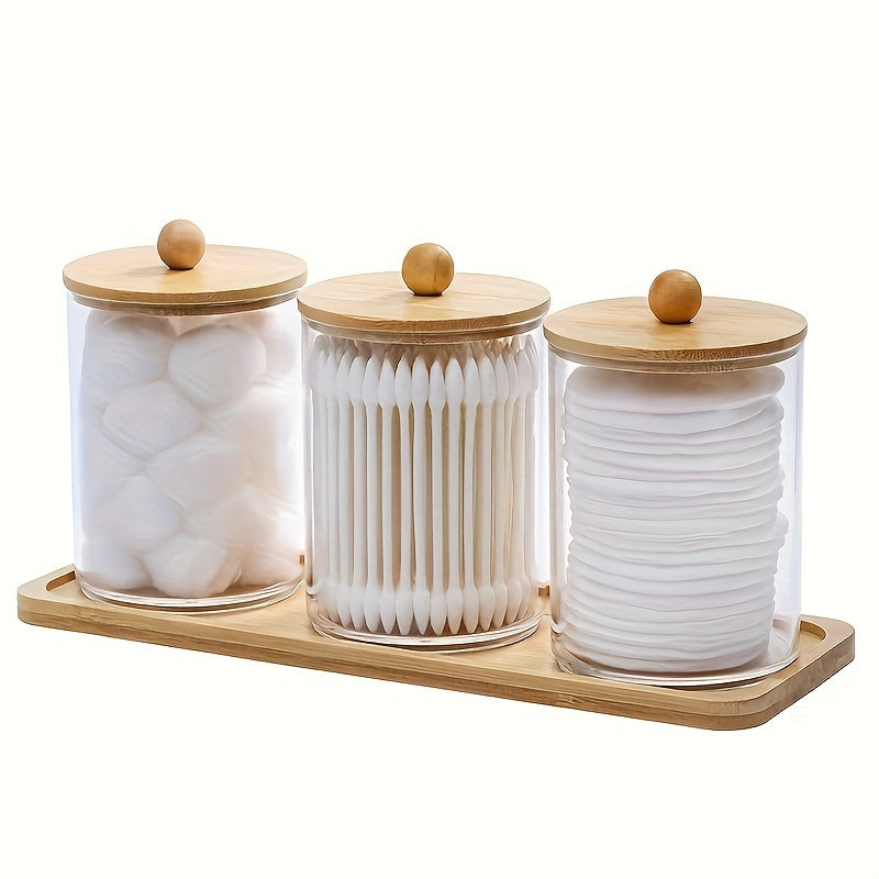 3pcs Premium Plastic Cotton Swab Holder Set – Compact Bathroom Storage Containers with Lids for Cotton Swabs, Balls, Pads, and Accessories