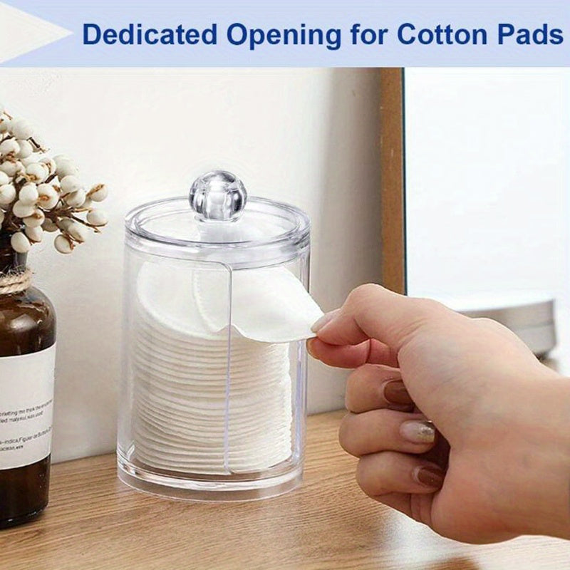 Clear Acrylic Makeup Organizer – 1/2/3pcs Cosmetic Storage Box with Swab Holder & Makeup Pads Jar for Home Organization