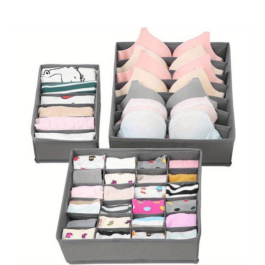 3pcs Fabric Drawer Organizers – Foldable Storage Dividers for Clothes, Underwear, Socks, Bras
