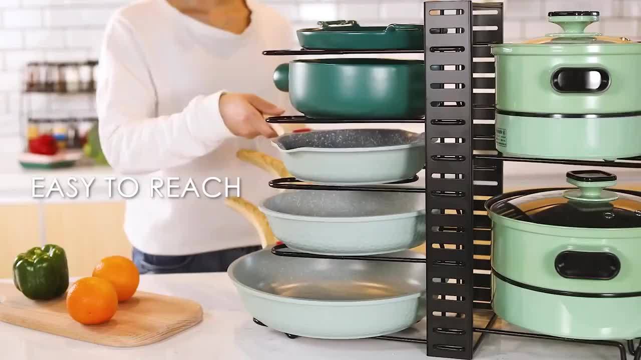8-Tier Heavy-Duty Iron Pot Rack Organizer – Rust-Resistant Floor Standing Metal Pot & Pan Storage