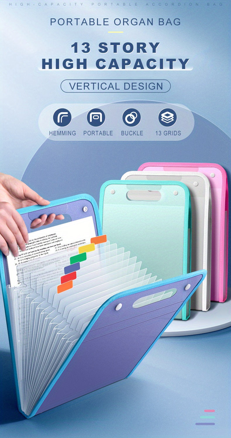 A4 Portable 13-Grid Expanding File Folder – Translucent Document Organizer Bag