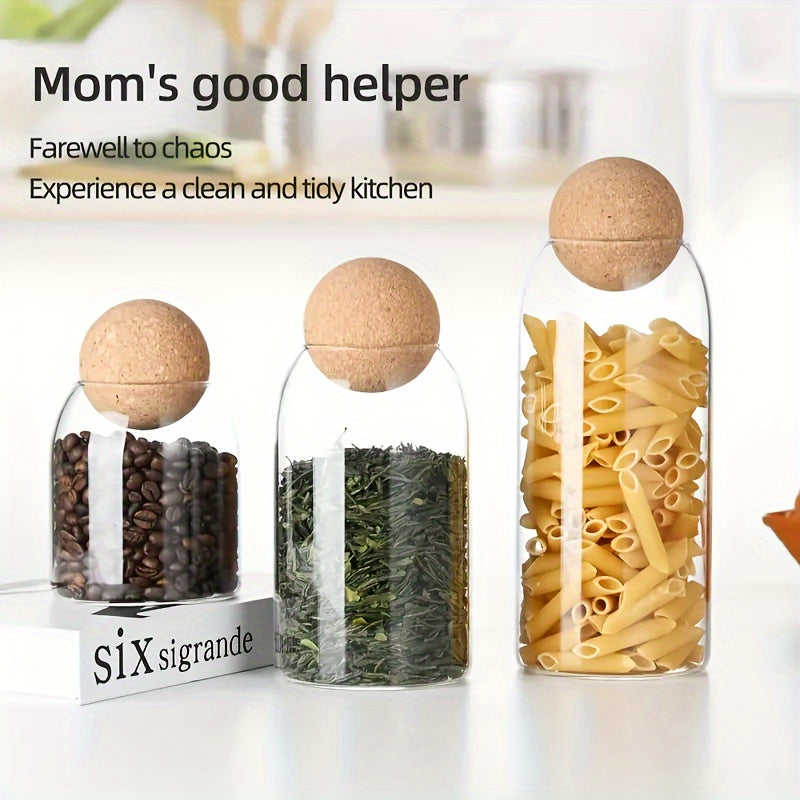 3 Piece Glass Snack Storage Jars with Lids and Spoons – Large Capacity Transparent Containers