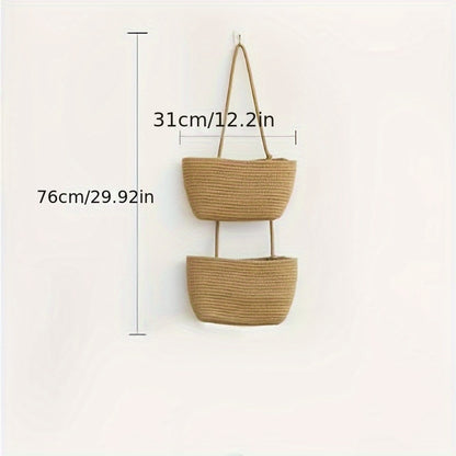 1pc 2/3-Tier Rope Woven Hanging Basket – Detachable Decorative Organizer for Living Room, Bathroom & Bedroom