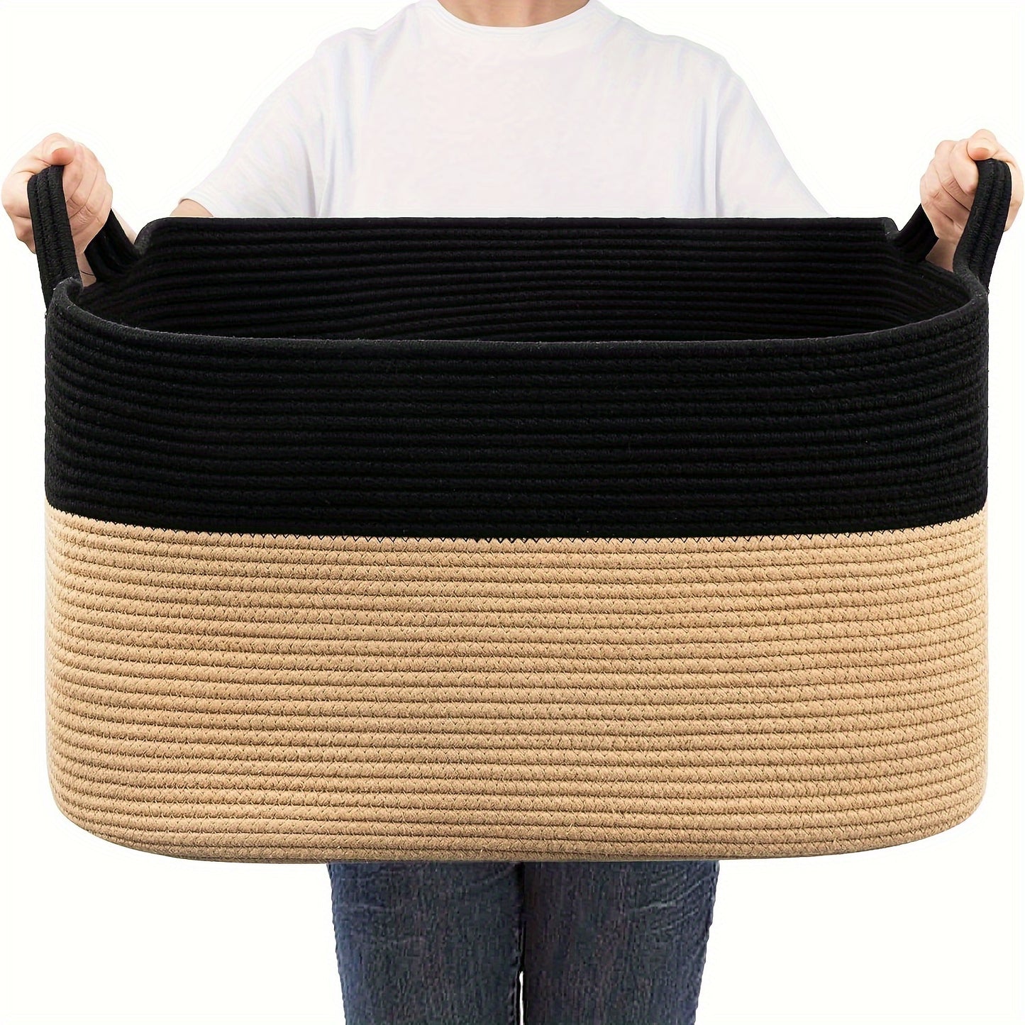Large Woven Rope Storage Basket – 55L Laundry Hamper, Toy Bin & Home Organizer with Handles