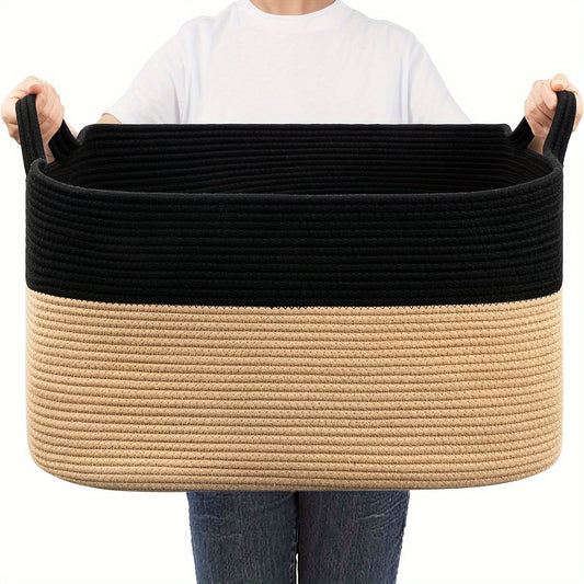 Large Woven Rope Storage Basket – 55L Laundry Hamper, Toy Bin & Home Organizer with Handles