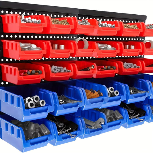 30pcs Plastic Bins Wall Mounted Storage Tools Garage Small Parts Organizer Rack