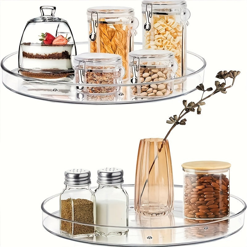 360° Rotating Turntable Storage Box – Divided Transparent Container for Condiments and Food