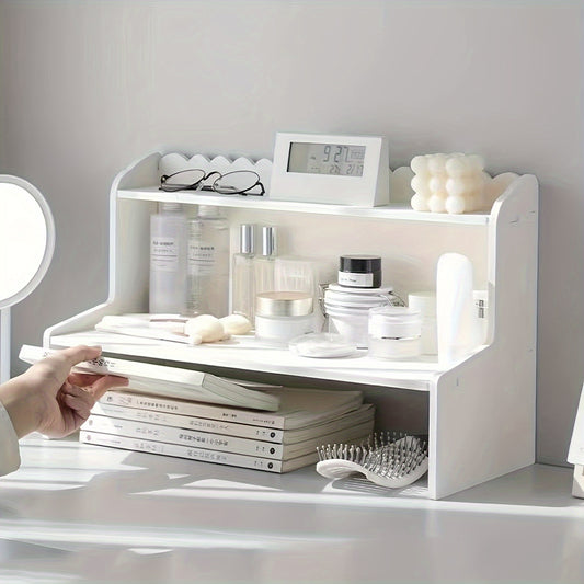 Wooden Desktop Storage Rack – White Cosmetics and Student Desk Organizer