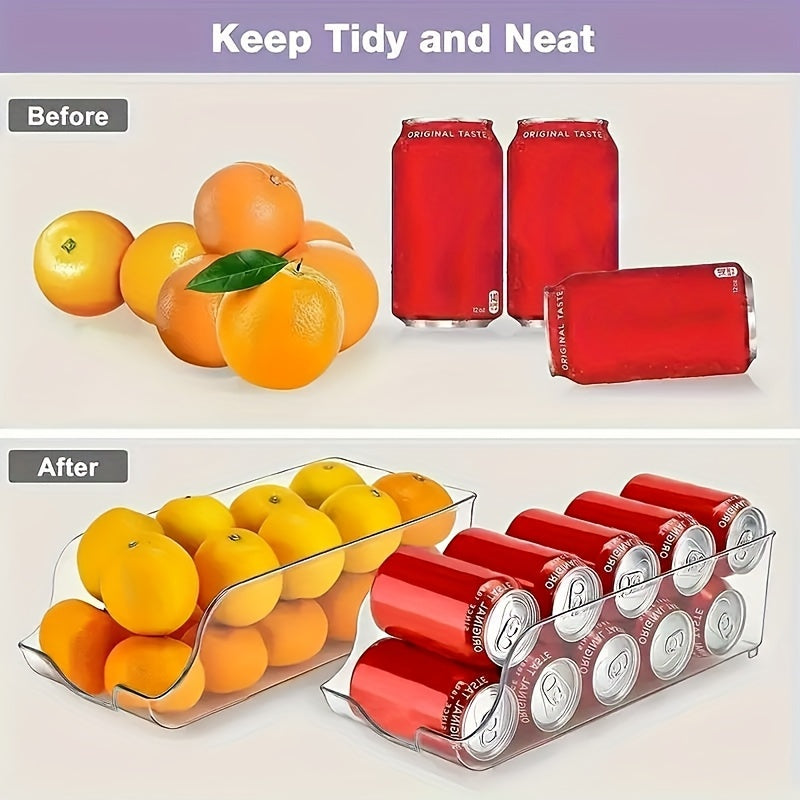 Clear Plastic Refrigerator Organizer Bin with Soda Can Dispenser & Beverage Holder – Fridge, Freezer & Pantry Storage