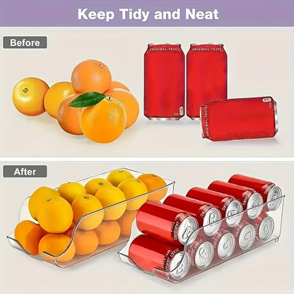 Clear Plastic Refrigerator Organizer Bin with Soda Can Dispenser & Beverage Holder – Fridge, Freezer & Pantry Storage