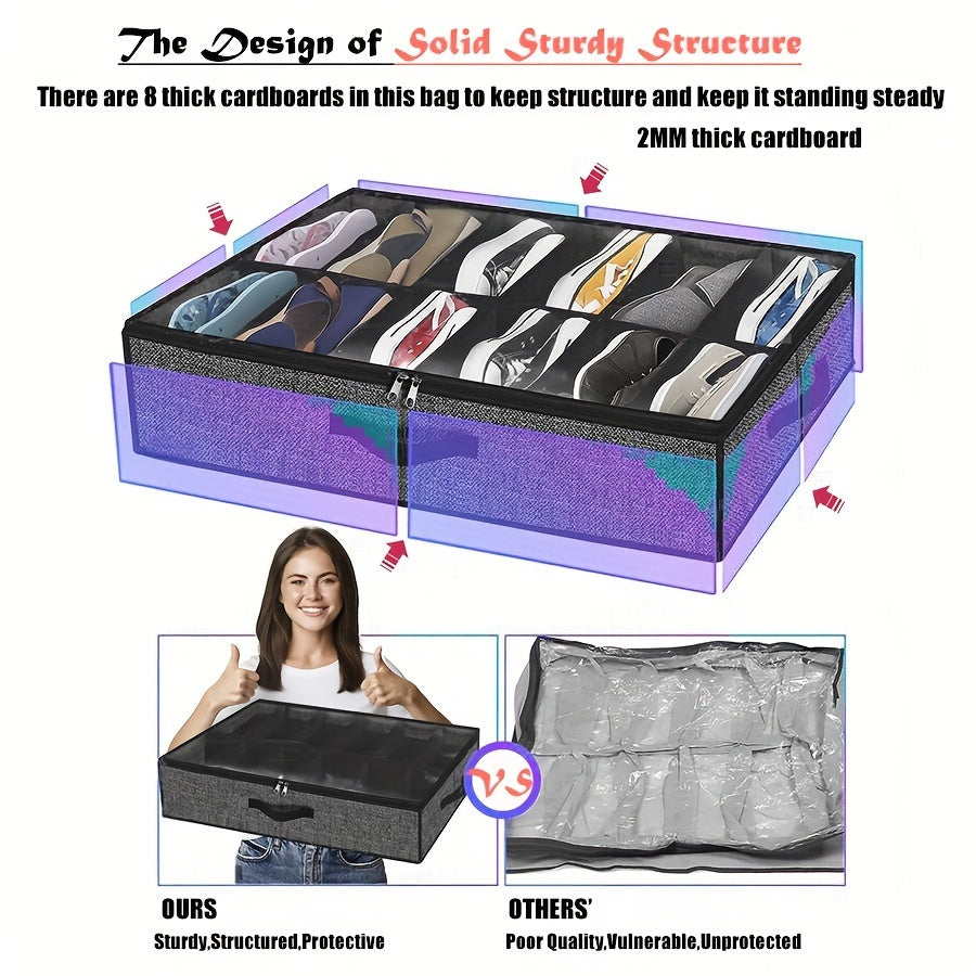 2x Foldable Under Bed Shoe Storage Organizer, Dustproof & Space-Saving Shoe Storage