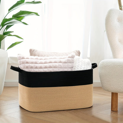 Large Woven Rope Storage Basket – 55L Laundry Hamper, Toy Bin & Home Organizer with Handles