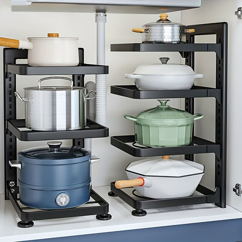 Height Adjustable 3-4 Tier Stainless Steel Pot Rack – Under-Sink and Cabinet Kitchen Storage