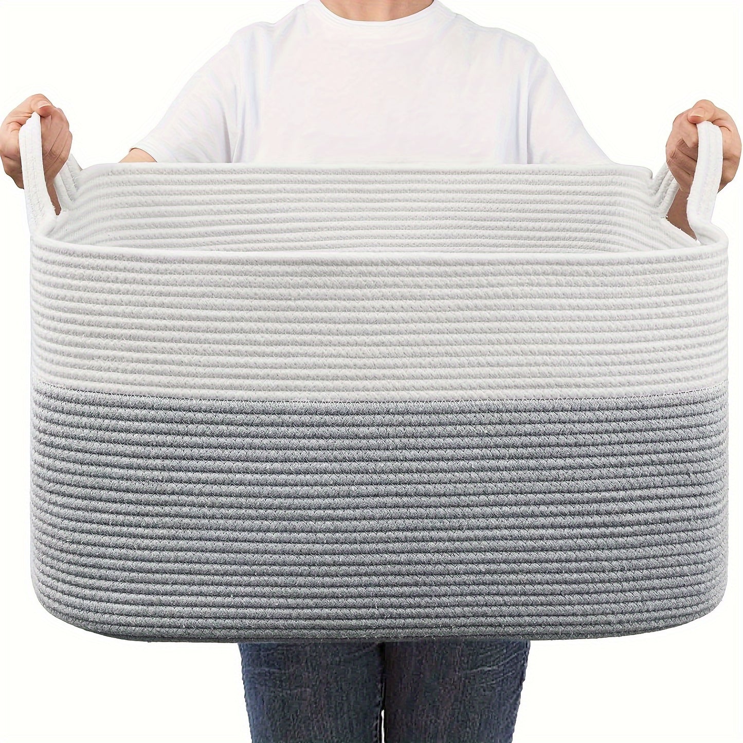 Large Woven Rope Storage Basket – 55L Laundry Hamper, Toy Bin & Home Organizer with Handles