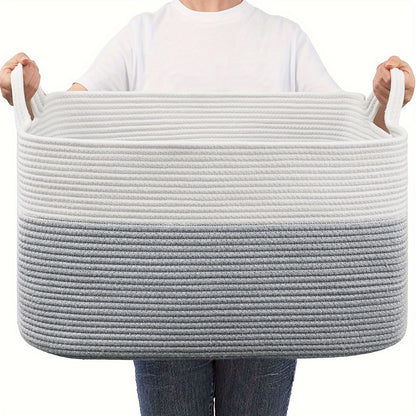 Large Woven Rope Storage Basket – 55L Laundry Hamper, Toy Bin & Home Organizer with Handles
