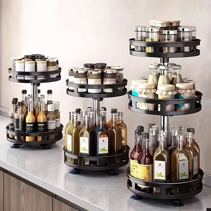 1pc 360° Rotating Spice Rack – Countertop 3 Tier Round Metal Turntable Organizer for Kitchen & Dining