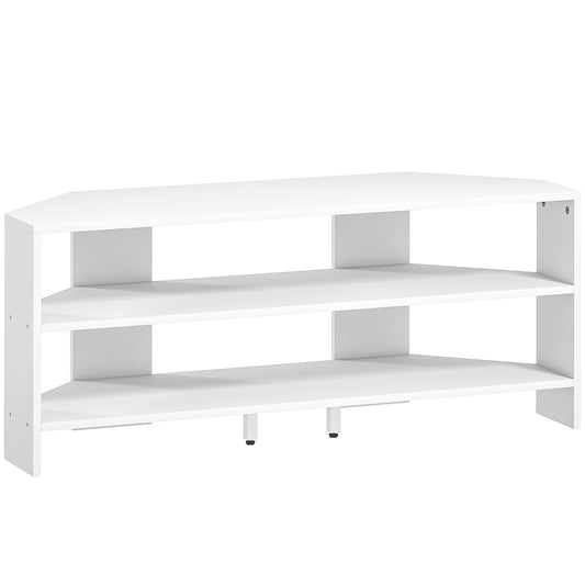 Corner TV Stand with 2 Open Shelves for 47 Inch TV- White